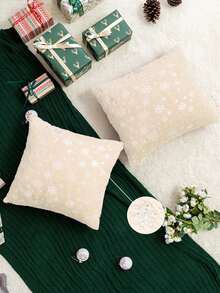 Metallic Silver Snowflake Plush Cushion Cover Without Filler - Champagne - View 2