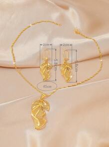 2pcs/Set Wedding Fashionable Leaf Necklace & Earrings, Versatile Jewelry For Women's Daily Wear