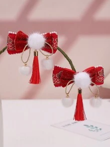 2 可愛女孩古風流蘇風新年喜慶大紅色漢服頭飾裝飾髮夾