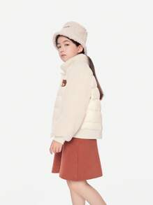 Annil Áo khoác ngắn cho bé gái, Áo khoác lông vũ, Phong cách mùa đông mới, Áo khoác mỏng, ấm, chống gió và thời trang Màu mơ - Màu be - Xem 2