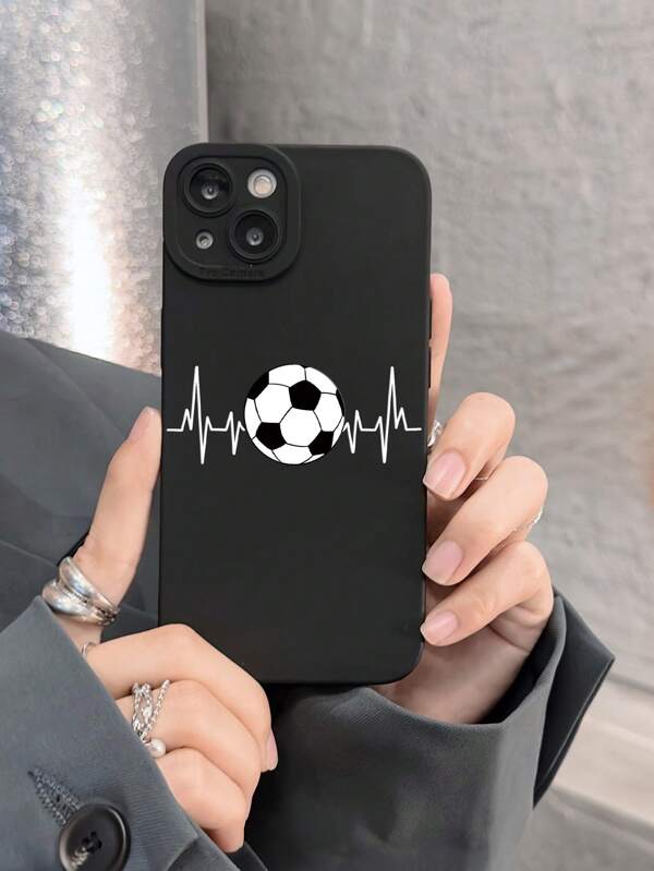 Football Electromagnetic Wave Matte Black Camera Lens Protection Phone Case, Compatible With IPhone & Galaxy, Compatible With IPhone 13, 15, 16 Pro Max, 16, 14, 15, 16 Plus, Galaxy Phones