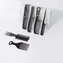 6入組專業理髮師鋁製理髮梳,包括長髮剪梳、短髮造型梳、手柄梳、鼠尾梳,適用於髮型設計 - 黑色 - 查看 5