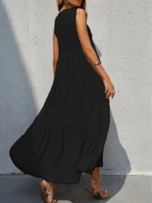 Vestido largo sin mangas y  cuello V - Negro - Ver 2