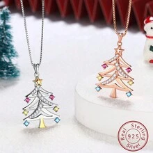 1 件聖誕樹星星項鍊適合女式女孩,彩色閃閃發光水晶聖誕節日服裝首飾,925 純銀 18k 鍍金方晶鋯石精美項鍊吊墜適合媽媽妻子女兒聖誕禮物,日常佩戴