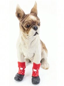 1set (4pcs) Christmas Themed Snowflake Pattern Waterproof Anti-slip Pet Outdoor Shoes Socks Suitable For Dogs Of All Sizes Outdoor Activities - Red - View 4