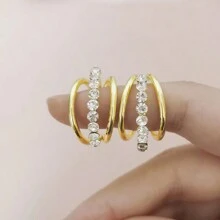 Rhinestone Decor Layered Cuff Hoop Earrings