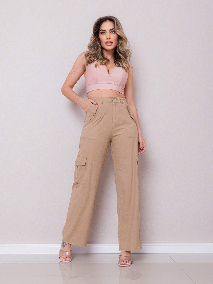 Women Pants - 米色 - 查看 1