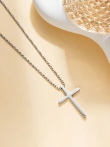 1 Pieza Nuevo Estilo Moda Colgante De Cruz Para Hombre De Acero Inoxidable Y Titanio Con Collar De Cadena De Cuerda, Adecuado Para Joyería De Uso Diario Y Como Regalo Para Hombre
