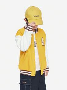 Annil Children's Clothing Boys And Girls' Jackets Baseball Jackets Autumn Fashion Color Matching Stripes Westernized Tops Yellow