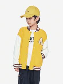 Annil Children's Clothing Boys And Girls' Jackets Baseball Jackets Autumn Fashion Color Matching Stripes Westernized Tops Yellow