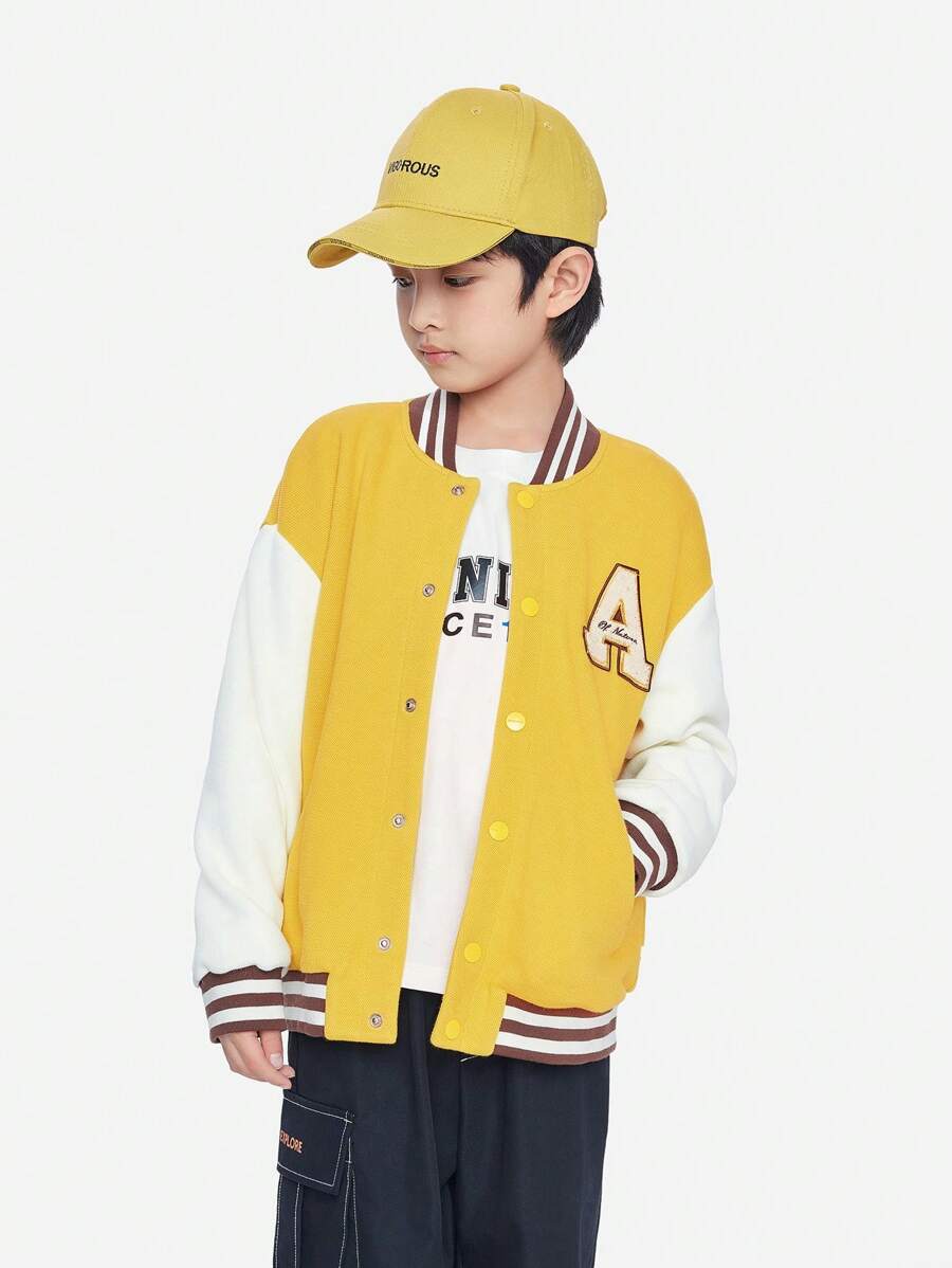 Annil Children's Clothing Boys And Girls' Jackets Baseball Jackets Autumn Fashion Color Matching Stripes Westernized Tops Yellow