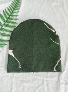 1 件女用針織提花抽象蝙蝠頭街頭服飾時尚嘻哈套頭毛線帽 - 墨綠色 - 查看 5