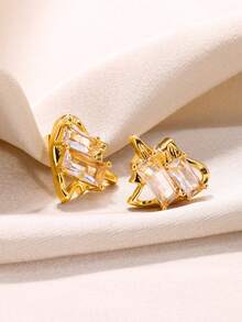 1 đôi Đồng Khối Zirconia  Tim & Đá dung nham & Thiết kế hình học Bông tai stud , Tối giản vui tươi Qủa tặng Với Kim loại Kết cấu - Bạc - Xem 3