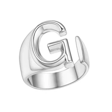 1 件銀色粗體首字母戒指,可調節,女士個性化圖章戒指,帶雕刻 - 銀色 - 查看 25