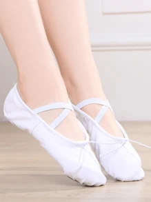 Women's White Slip On Ballet Flats, Bow Dance Practice Shoes, Sweat-Absorbent Breathable Soft Comfortable, Portable House Slippers, Drawstring Dance Shoes