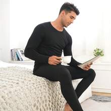 Nam Đồ lót nhiệt Bộ Cho mùa đông Đồ ngủ Bộ đồ , Thích hợp Đối với Thời tiết lạnh - màu đen - Xem 6