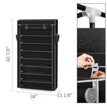 Schuhregal mit 10 Ebenen mit Staubschutzdeckel Schrank Schuhschrank Aufbewahrungsmöbel - Schwarz - Übersicht 10