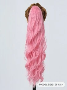 粉色長捲髮逼真自然柔軟美麗女士假髮,適用於日常長馬尾造型 - 粉色 - 查看 3