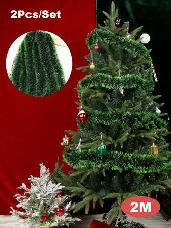 2Pcs 10cm*200cm Christmas Decoration Ribbon Garland Madder Pull Flower Strips Xmas Tree Ornaments Green White Cane Tinsel Party Supplies (Green),Christmas