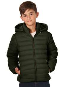 Chamarra Chaqueta Invierno Gorro Mangas Desmontables Escolar Niños Infantes - Verde Oliva - Ver 2