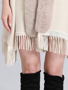 1 件女用針織毛絨純色披肩,冬季新年斗篷,寬鬆加厚領,保暖針織斗篷大衣,時尚百搭配飾