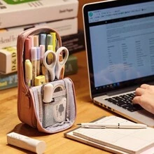 可愛立式帆布筆袋,大容量筆盒,適用於辦公室和學校用品儲存,是學生的理想禮物