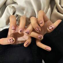 男士全貼片極簡風格黑白人面印花膠條,diy美甲,男女通用 - 黑色 - 查看 7