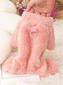 1件純色雙面絨毛帽衫,加上背部牽引環和四腳設計,適用於小貓狗的秋冬款服裝 - 粉色 - 查看 1