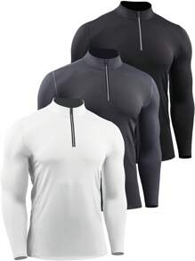 NELEUS Boyfriend Style Men's 3 Pack Athletic Compression High Neck Long Sleeve T-Shirt For Running, Working Out, And Fitness - black,grey,white#3 - View 1