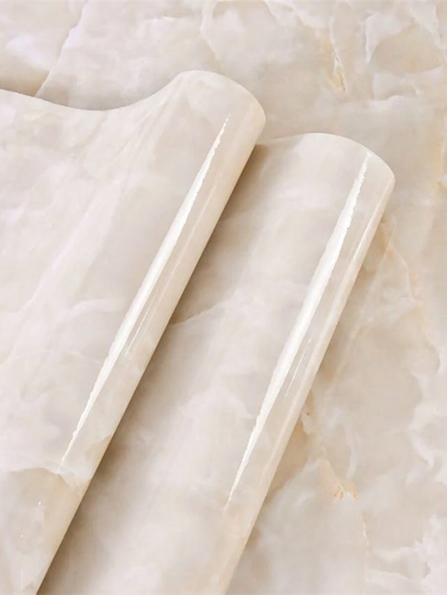 奶油白色接觸紙可拆卸壁紙剝落和粘貼櫥台防水大理石壁紙自粘式剝落並粘貼后擋板是用於廚房櫥櫃的