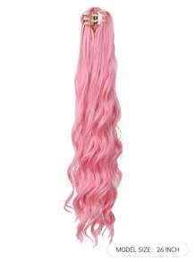 粉色長捲髮逼真自然柔軟美麗女士假髮,適用於日常長馬尾造型 - 粉色 - 查看 4