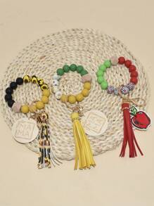 A Ladies Silicone Beaded Tassel Pattern Bracelet Keychain Teacher Gift - Multicolor - View 5
