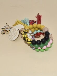 A Ladies Silicone Beaded Tassel Pattern Bracelet Keychain Teacher Gift - Multicolor - View 3