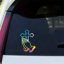 1 Pegatina Colorida Para Coche Con Cruz De Oración, Calcomanía Impermeable Personalizada Para Modelos De Coche Universales - Multicolor - Ver 4