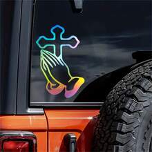 1 Pegatina Colorida Para Coche Con Cruz De Oración, Calcomanía Impermeable Personalizada Para Modelos De Coche Universales - Multicolor - Ver 3