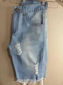 Men Denim Shorts - 淺藍色 - 查看 3