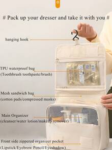 時尚經典風格化妝包美妝收納袋洗漱包大容量化妝包口紅化妝包便攜式化妝包護膚旅行收納組化妝筆收納盒洗漱旅行收納袋户外洗漱包手提包家居收納包旅行度假必備品大學宿舍必備多功能大容量雜物整理袋多場景萬能 - 白色 - 查看 3