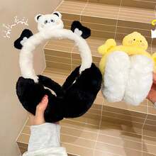 1 Pieza Orejeras Cálidas Y A Prueba De Viento Con Lindo Diseño De Dibujos Animados - Blanco y Negro - Ver 4