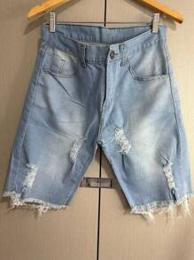 Men Denim Shorts - 淺藍色 - 查看 1