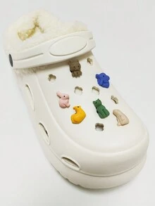 6入組男女皆宜可拆卸diy鞋,印有北極熊、兔子、貓、大象、小雞等卡通動物,韓式風格