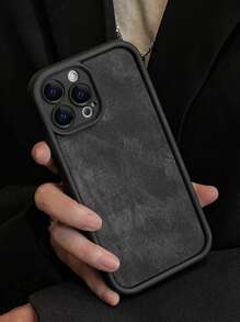 1 funda de teléfono antideslizante de mezclilla con pegatina de PU compatible con iPhone - Gris Oscuro - Ver 1