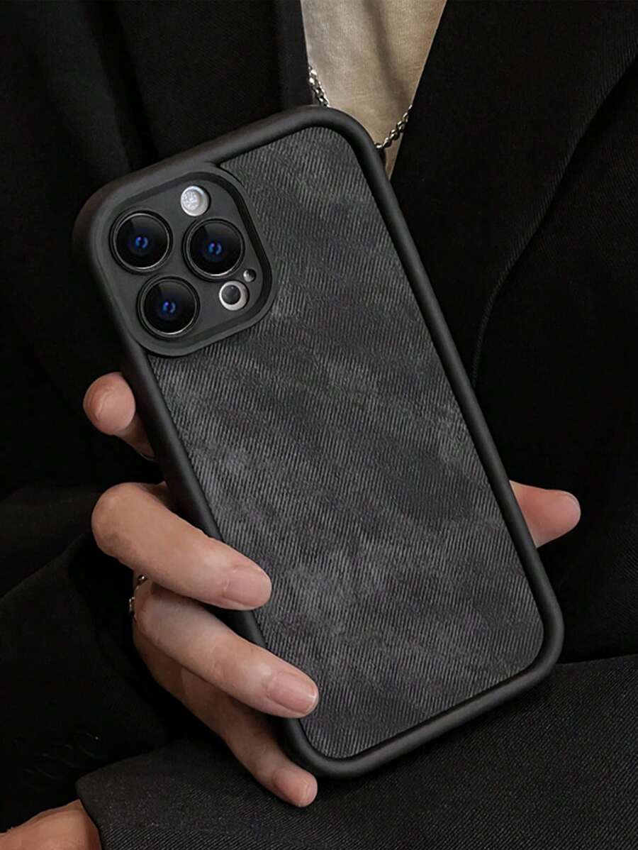 1 funda de teléfono antideslizante de mezclilla con pegatina de PU compatible con iPhone - Gris Oscuro - Ver 1
