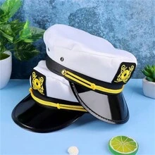 可調式白色船長帽適合船主題派對、角色扮演或家庭遊輪