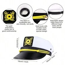 可調式白色船長帽適合船主題派對、角色扮演或家庭遊輪