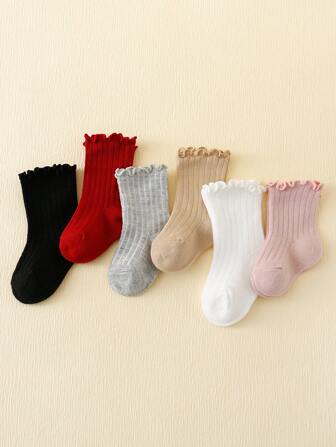 6雙嬰兒女孩泡泡口及蕾絲邊過膝襪