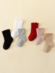 6雙嬰兒女孩泡泡口及蕾絲邊過膝襪 - 彩色 - 查看 5