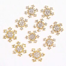 1pack 10pcs Christmas Style Winter Nail Art Decoration Set In Gold & Silver Snowflake Design - Multicolor - View 2