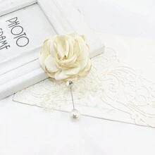 6入組米色男士婚禮胸花,新郎伴郎婚禮用人工花&珍珠鑽石胸花,適用於婚禮、周年紀念日、歸鄉舞會、學校晚會服裝裝飾