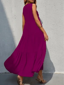 Vestido largo sin mangas y  cuello V - Rojo violeta - Ver 2