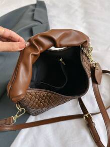 New Fashionable Simple All-Match Fold & Braid Pu Two-Tone Handbag Shoulder Bag Crossbody Bag - Coffee Brown - View 7